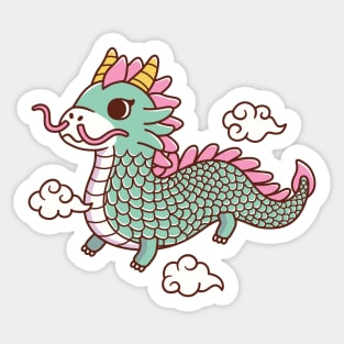 Green Dragon Flying Among Clouds Sticker